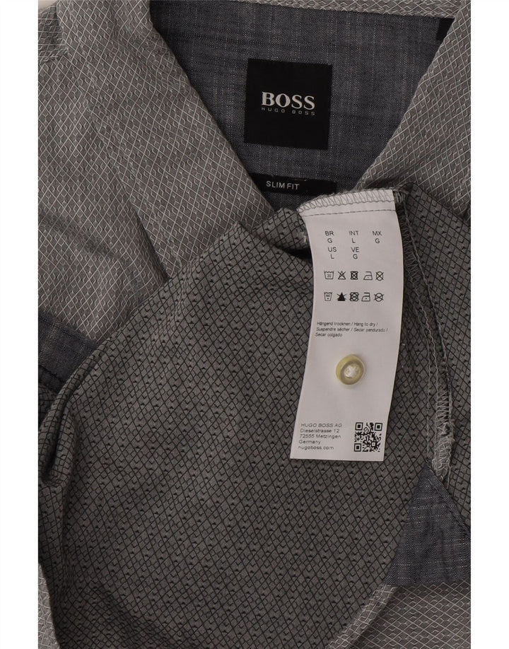 Camisa masculina slim fit HUGO BOSS grande algodão geométrico cinza
