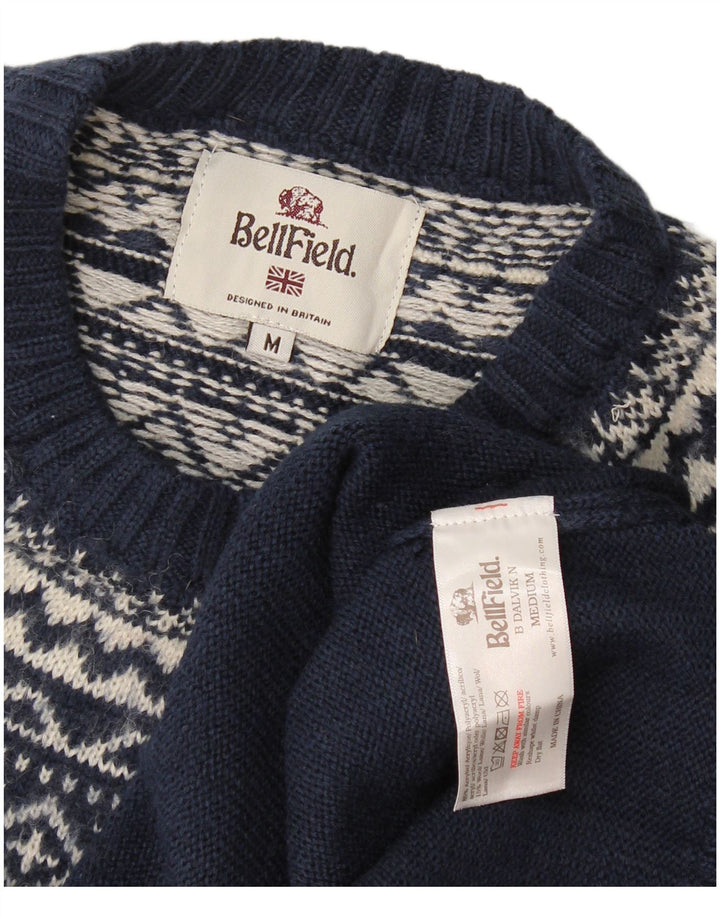 Suéter masculino Bellfield com gola redonda, médio azul marinho Fair Isle acrílico
