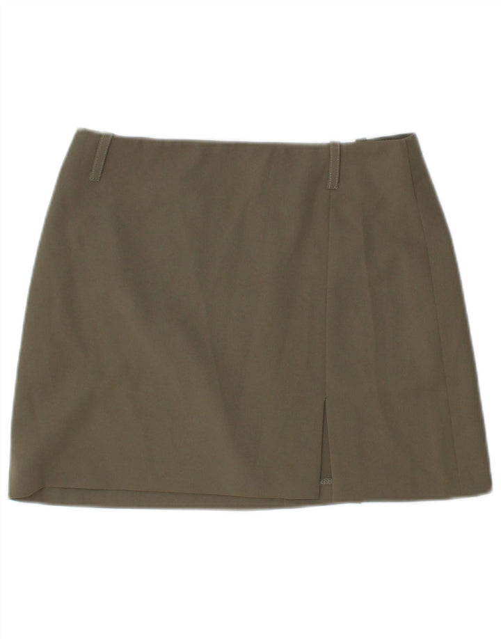 Mini saia feminina VINTAGE cintura baixa IT 40 pequena W28 cáqui poliéster