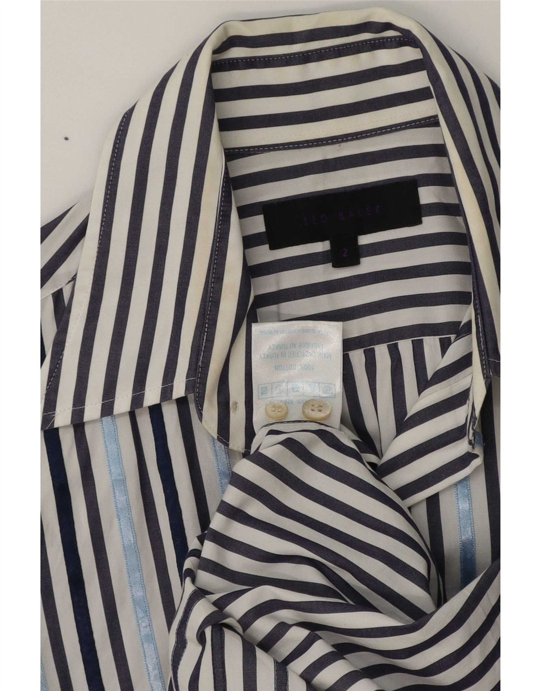 Camisa masculina Ted Baker tamanho 2 algodão listrado azul pequeno