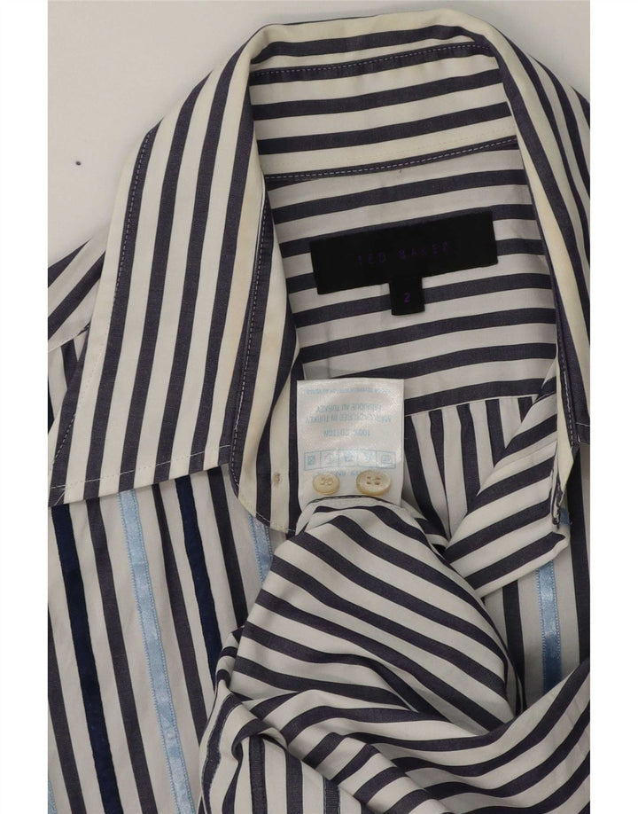 Camisa masculina Ted Baker tamanho 2 algodão listrado azul pequeno