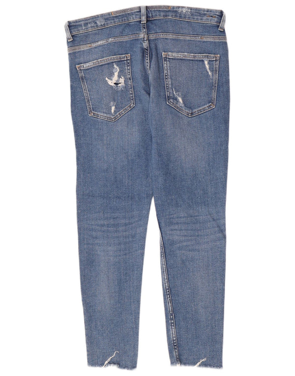Zara Mens Distressed Slim Jeans EU 44 Grande W34 L28 Azul Algodão