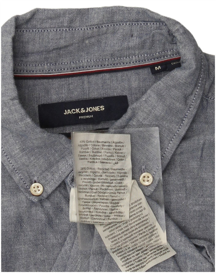 Camisa masculina de manga curta Jack & Jones algodão azul médio