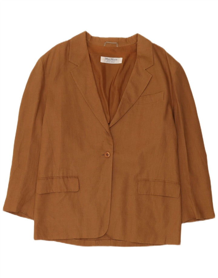 Jaqueta blazer feminina Max Mara com 1 botão Reino Unido 14 grande linho marrom