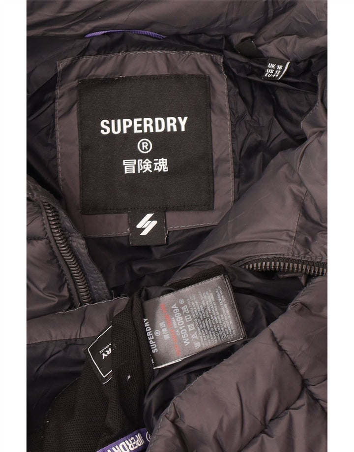 Jaqueta acolchoada feminina Superdry UK 16 grande nylon cinza