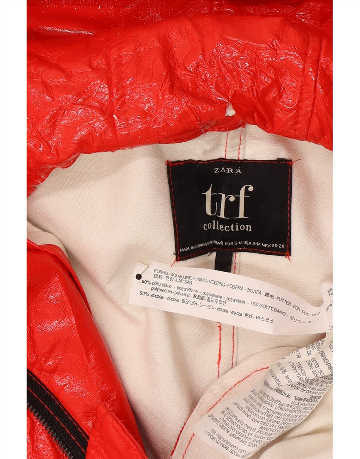 Zara Womens Hooded Rain Jacket UK 10 Pequeno Polietileno Vermelho