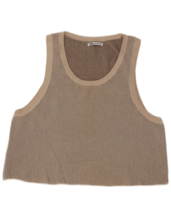 Zara Womens Crop Vest Top Reino Unido 14 Médio Bege