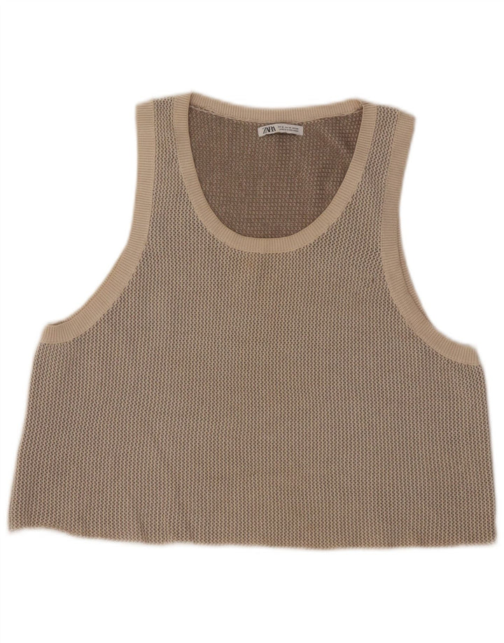 Zara Womens Crop Vest Top Reino Unido 14 Médio Bege