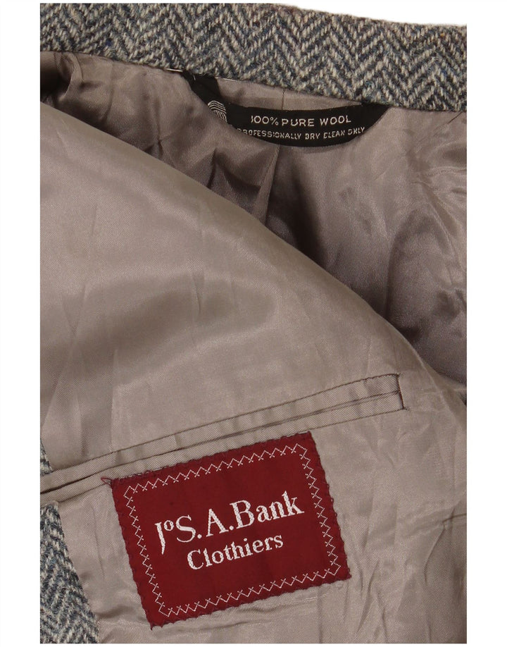 J.S.A. Jaqueta blazer masculina de 2 botões BANK Reino Unido 38 lã espinha de peixe cinza médio