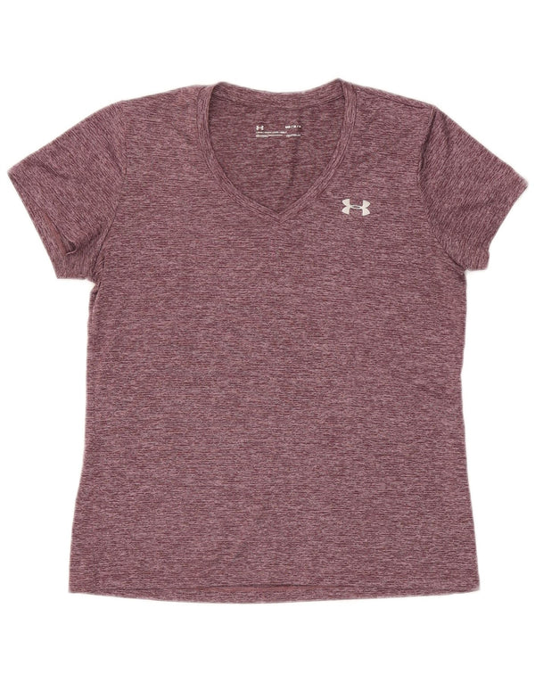 Under Armour Womens Heat Gear T-Shirt Top UK 14 Medium Burgundy Flecked