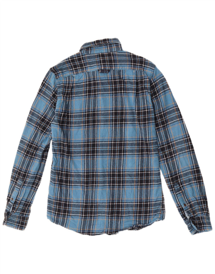 Camisa masculina de flanela Superdry pequena azul xadrez algodão