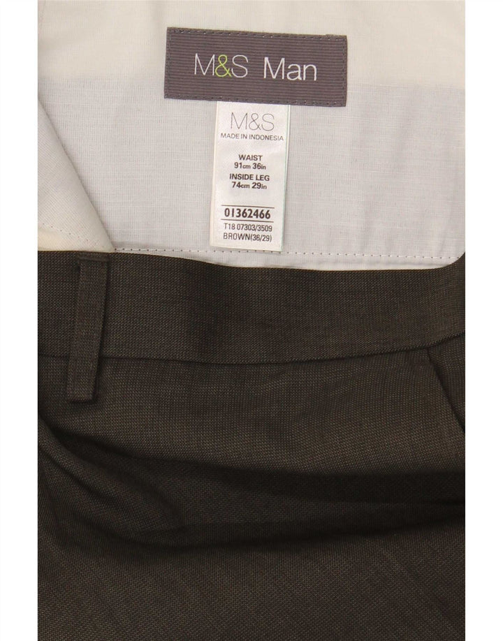 Calça masculina de terno reto Marks & Spencer W36 L29 poliéster marrom