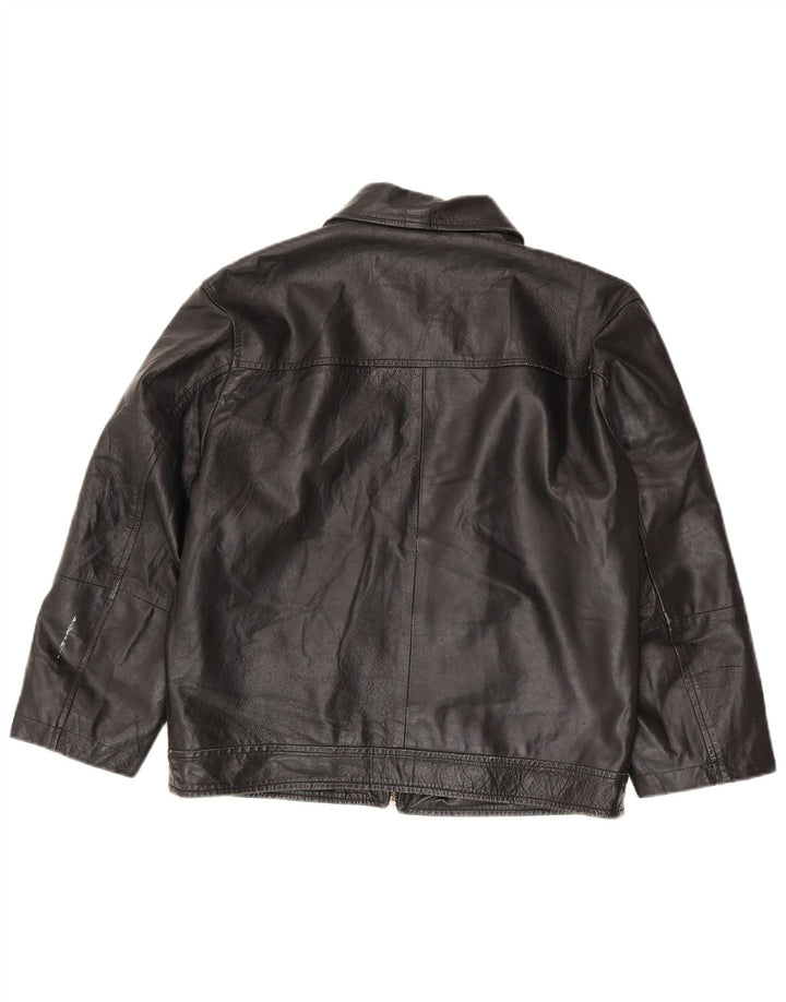 Jaqueta de couro feminina vintage IT 50 XL preta