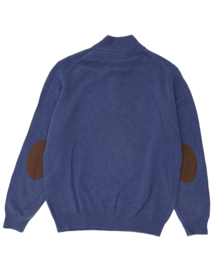 Suéter masculino Hackett com zíper e gola grande de lã azul