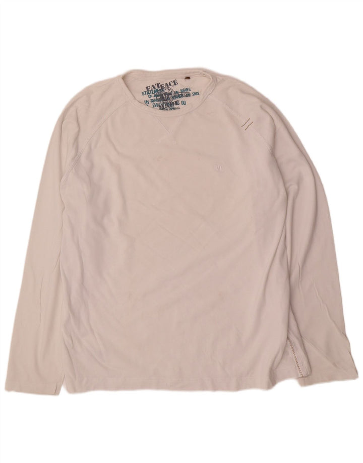 Fat Face Mens Top Manga Longa Grande Algodão Branco