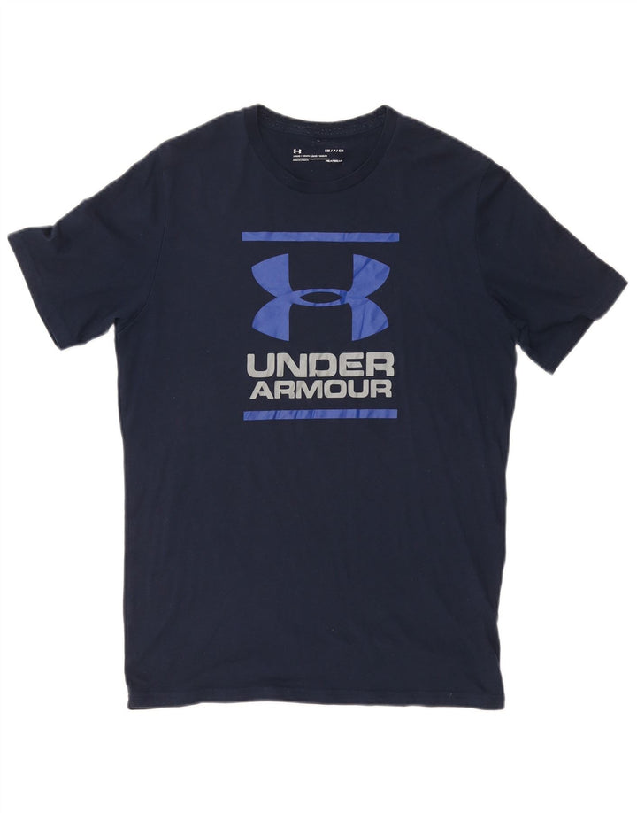 Camiseta masculina Under ARMOR Heat Gear Graphic Top pequeno algodão azul marinho