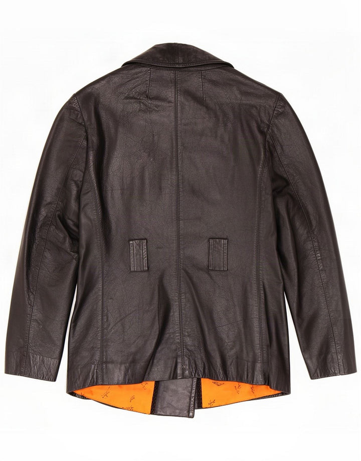 Jaqueta de couro feminina vintage com peito duplo Reino Unido 12 preto médio