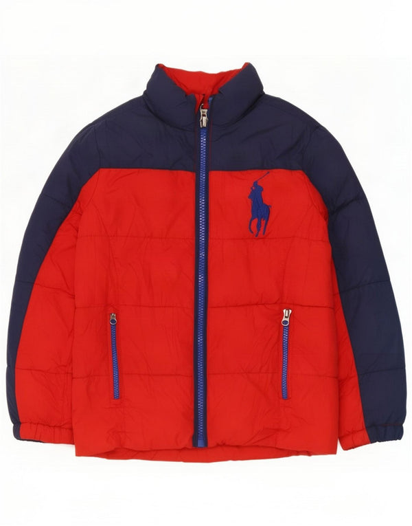Jaqueta acolchoada para meninos Polo Ralph Lauren 7-8 anos pequeno bloco colorido vermelho