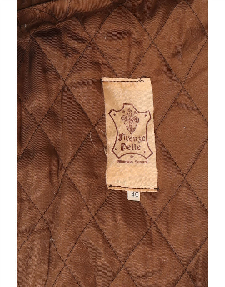 Casaco de couro feminino vintage IT 46 grande couro marrom