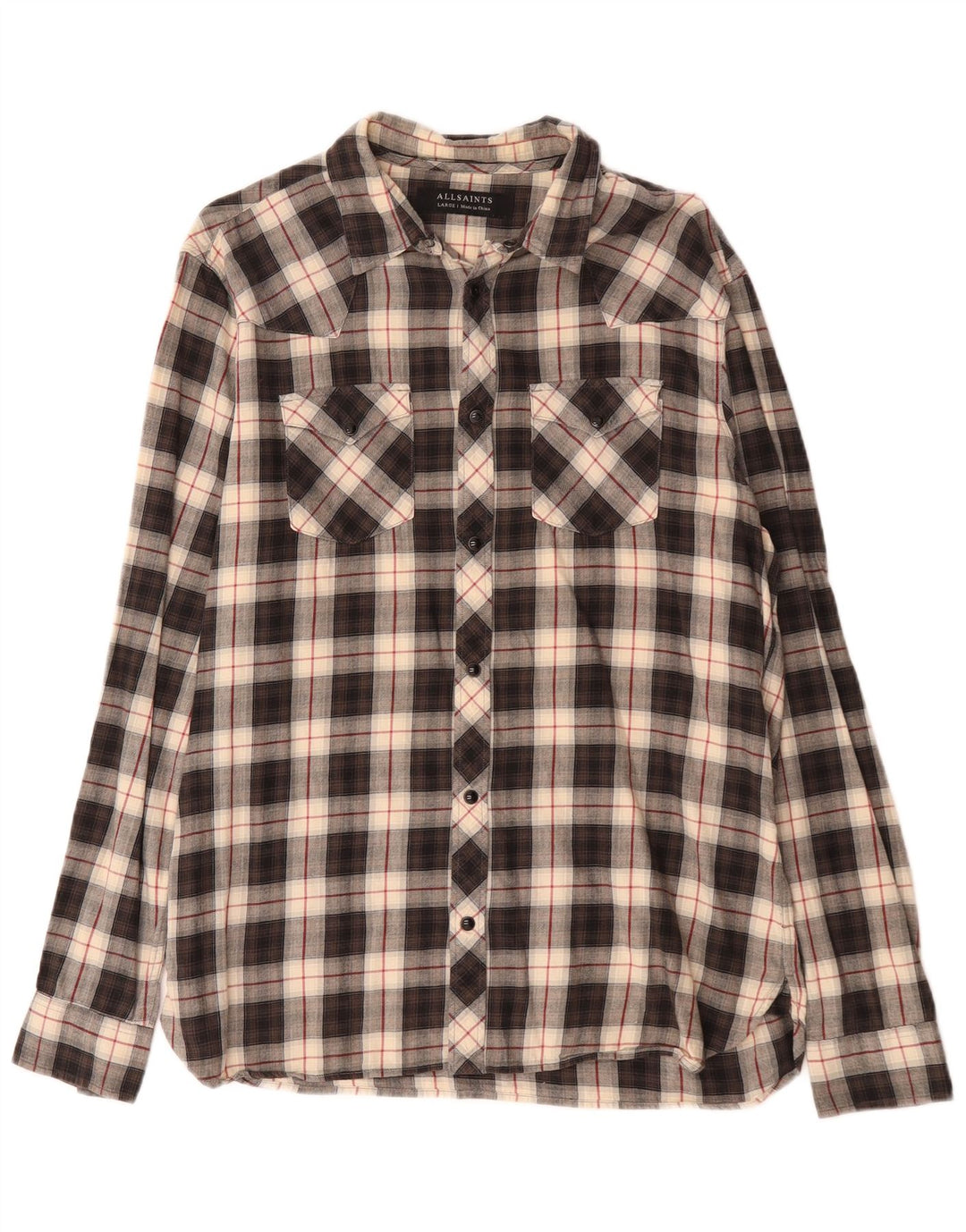 Camisa masculina de flanela All Saints grande algodão xadrez preto