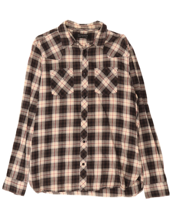 Camisa masculina de flanela All Saints grande algodão xadrez preto