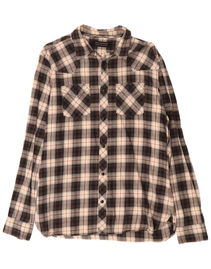 Camisa masculina de flanela All Saints grande algodão xadrez preto