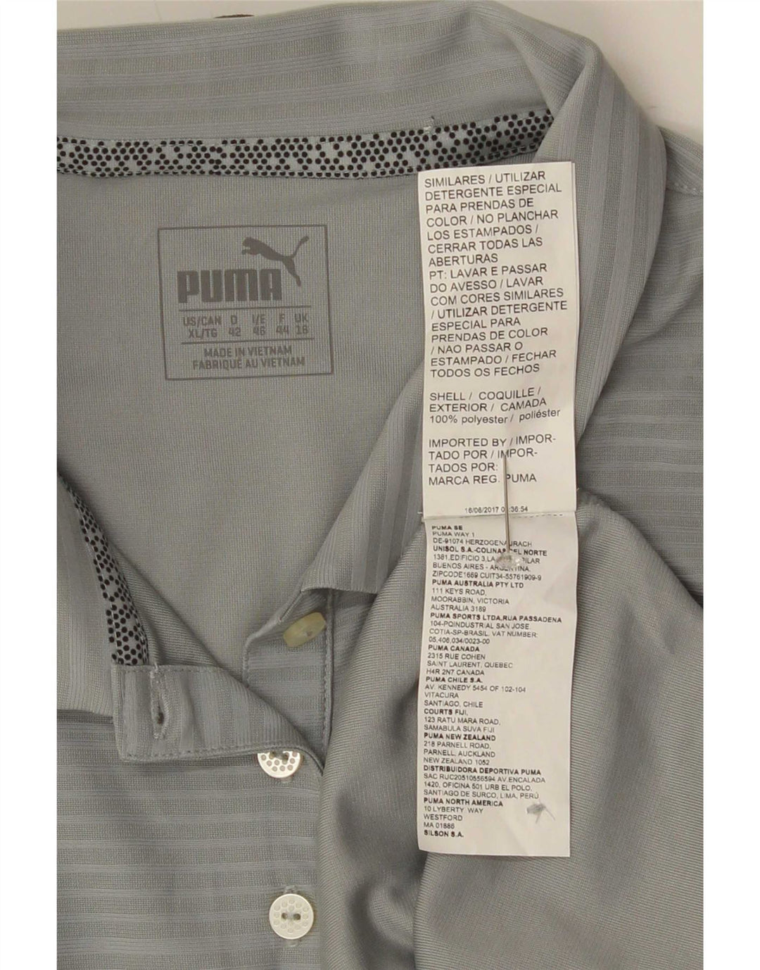 Camisa polo feminina Puma UK 16 grande poliéster listrado cinza