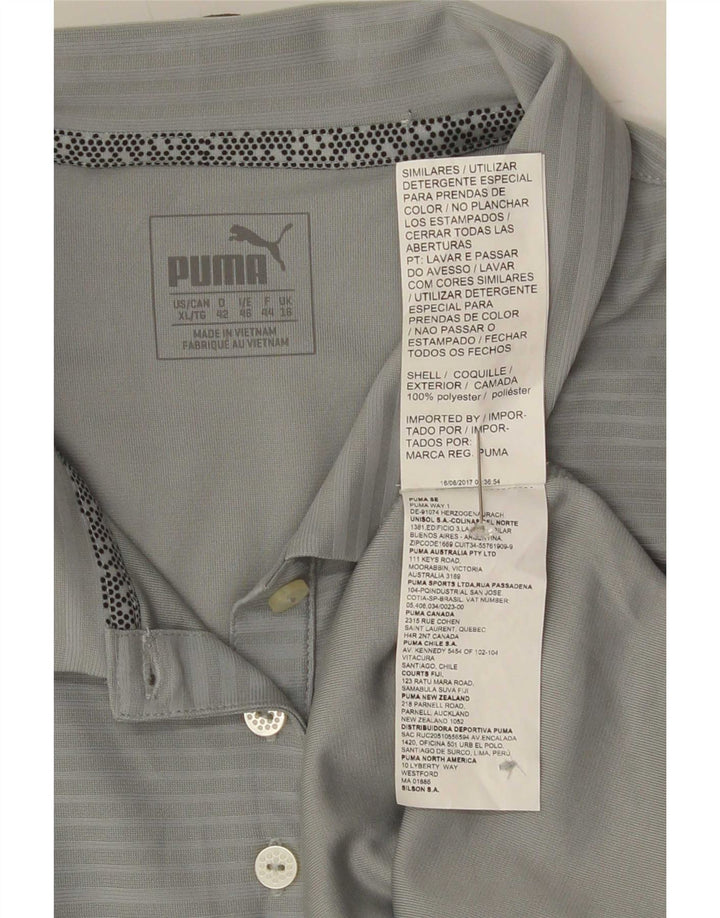 Camisa polo feminina Puma UK 16 grande poliéster listrado cinza