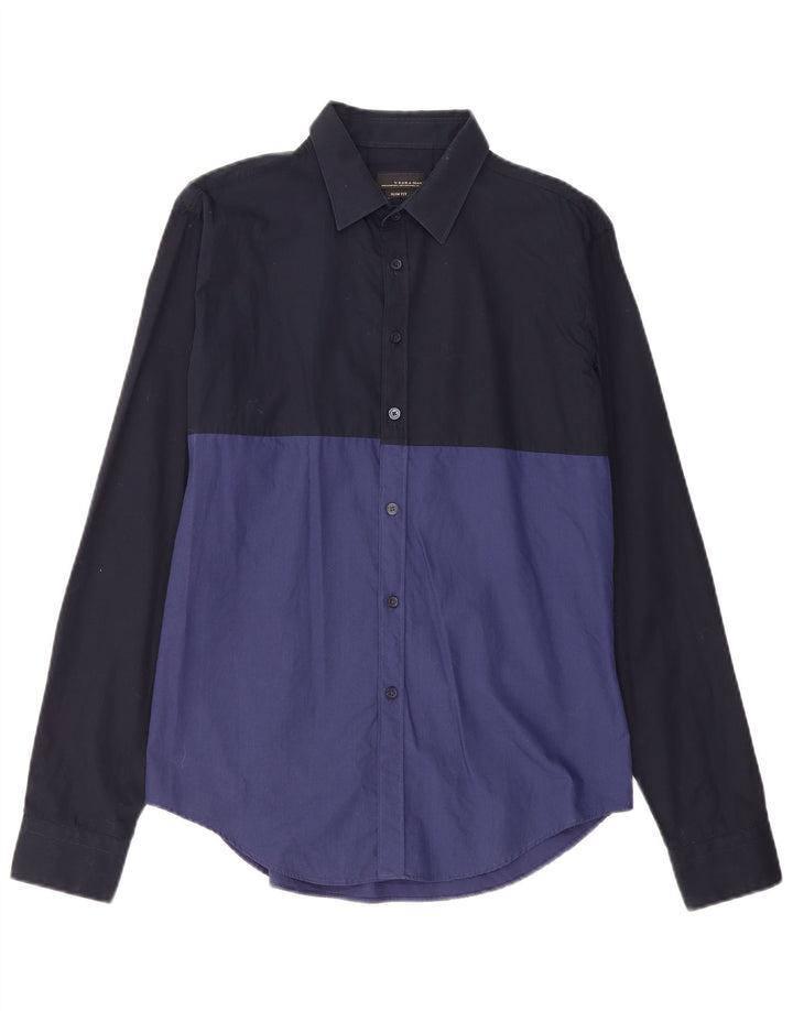 Camisa masculina ZARA Slim Fit médio azul marinho colorblock