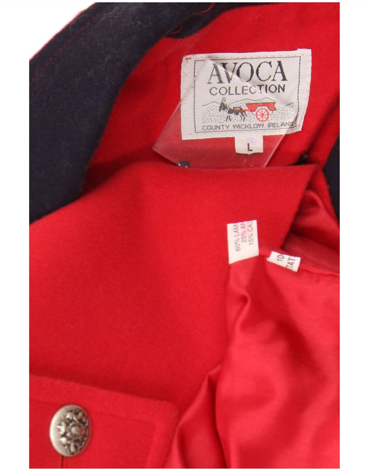 Sobretudo feminino Avoca UK 16 grande bloco colorido vermelho lã de cordeiro