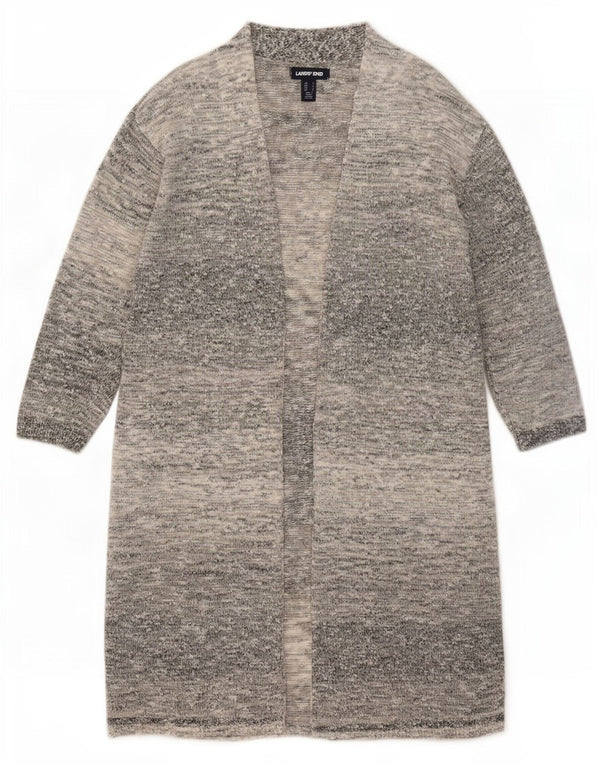 Suéter feminino Lands End Longline Open Cardigan UK 10 pequeno cinza manchado