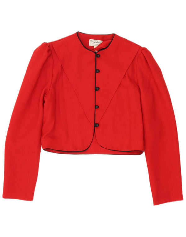 Conjunto de saia feminina vintage com 5 botões e 2 peças UK 12 médio W28 poliéster vermelho