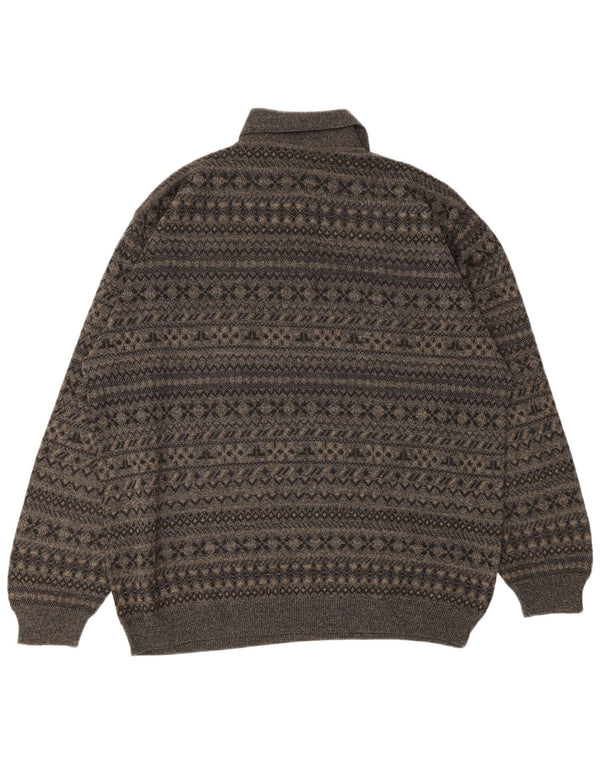 Enzo Goti Mens Polo Neck Jumper Sweater 2XL Grey Fair Isle Wool