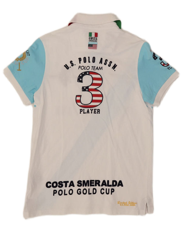 US Polo Assn. Polo gráfico masculino 13-14 anos branco colorblock