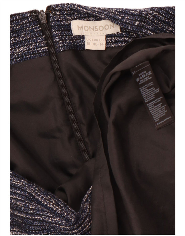 Saia lápis feminina MONSOON UK 18 XL W38 poliéster manchado azul marinho