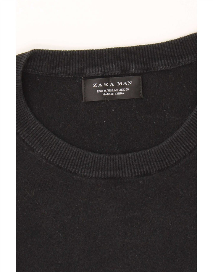 Zara Suéter masculino com gola redonda e gola redonda médio azul marinho