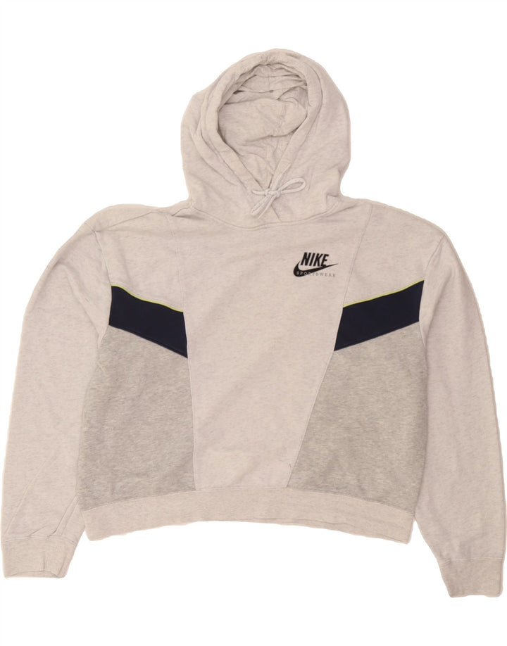 NIKE Womens Crop Oversized Hoodie Jumper UK 14 Medium Grey Colourblock Vintage Nike and Second-Hand Nike from Messina Hembry 