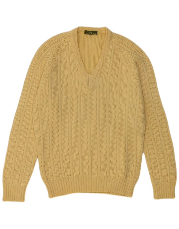 Suéter masculino vintage com decote em V amarelo médio
