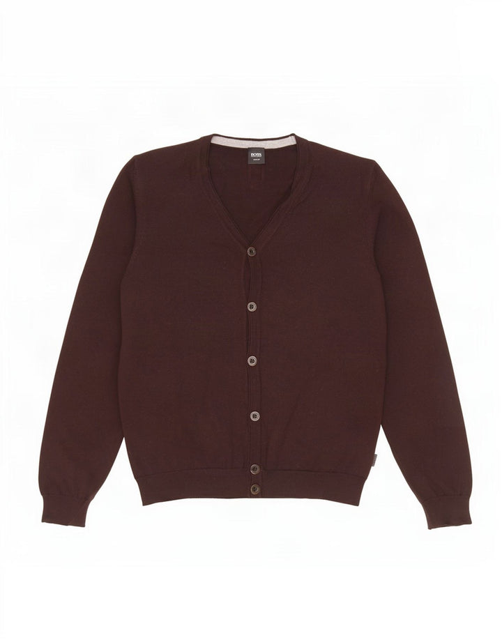 Suéter masculino Hugo Boss Slim Fit Cardigan de lã marrom médio