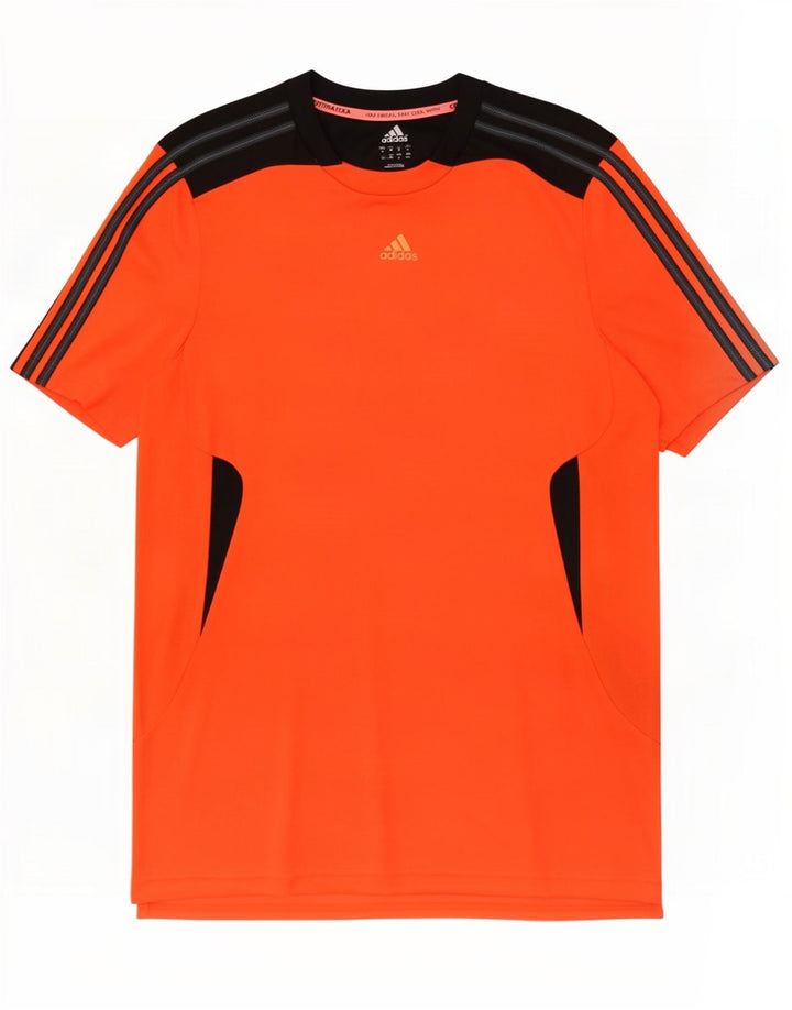 Adidas Masculino Climacool Camiseta Top Médio Laranja Colorblock Poliéster
