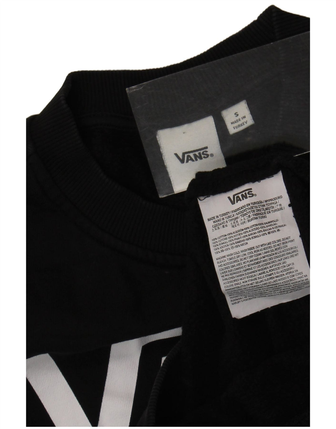 Vans feminino gráfico moletom jumper UK 10 pequeno algodão preto