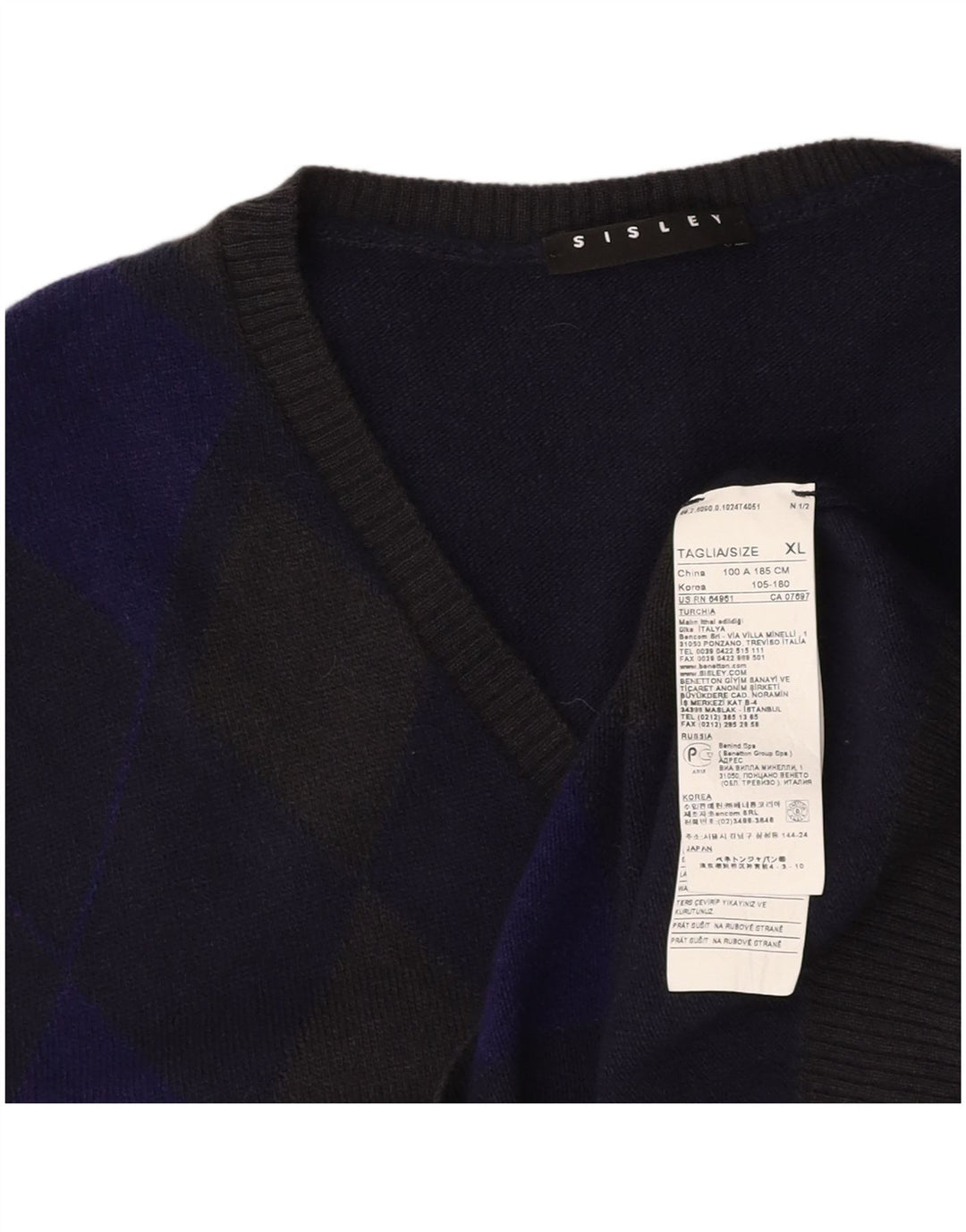 Regata masculina SISLEY com colete XL azul marinho Argyle/lã diamante