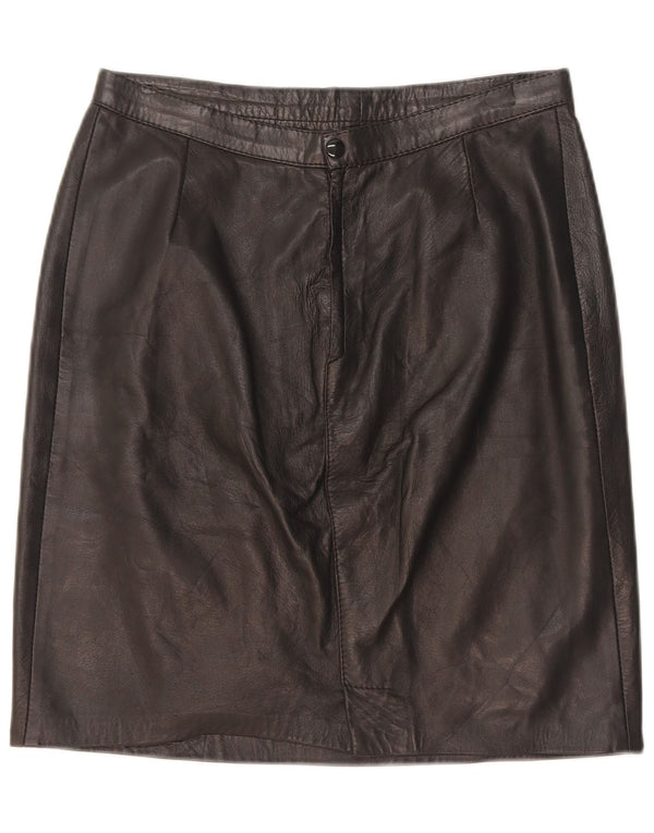 Saia de couro feminina vintage W28 média preta