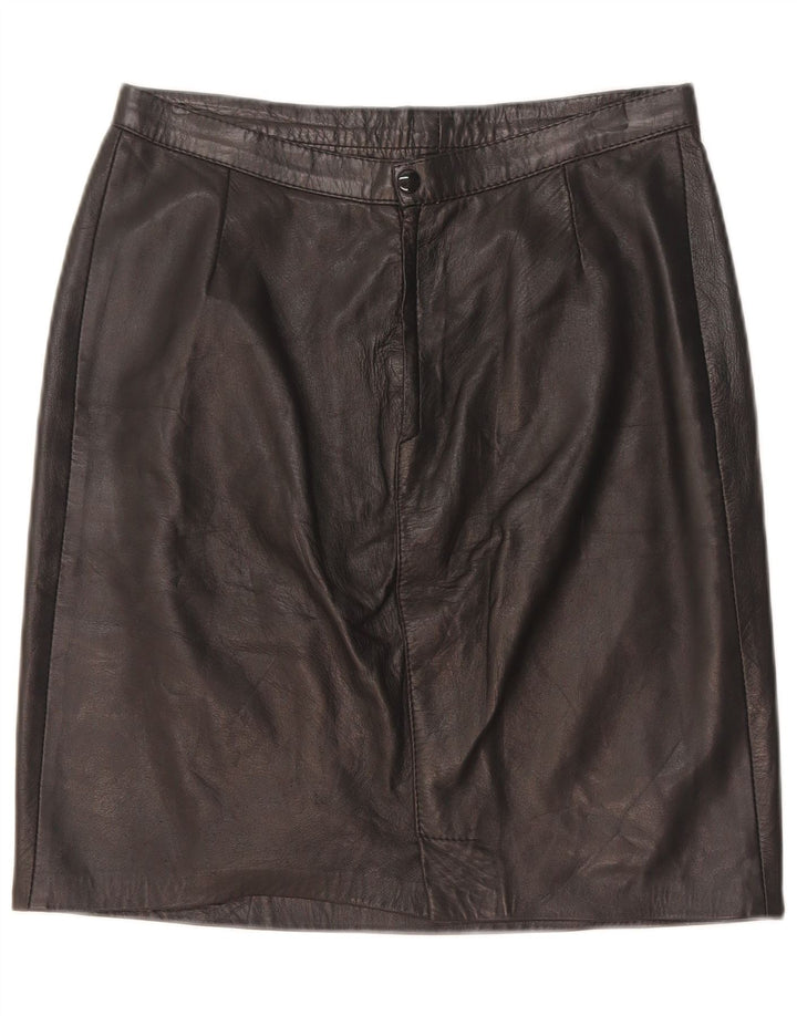 Saia de couro feminina vintage W28 média preta