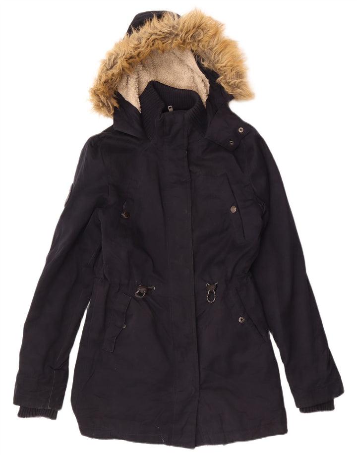 Jaqueta Parka com capuz feminina Superdry UK 6 XS azul marinho poliéster