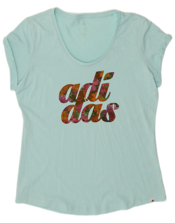 Camiseta feminina gráfica Adidas UK 16 grande algodão turquesa