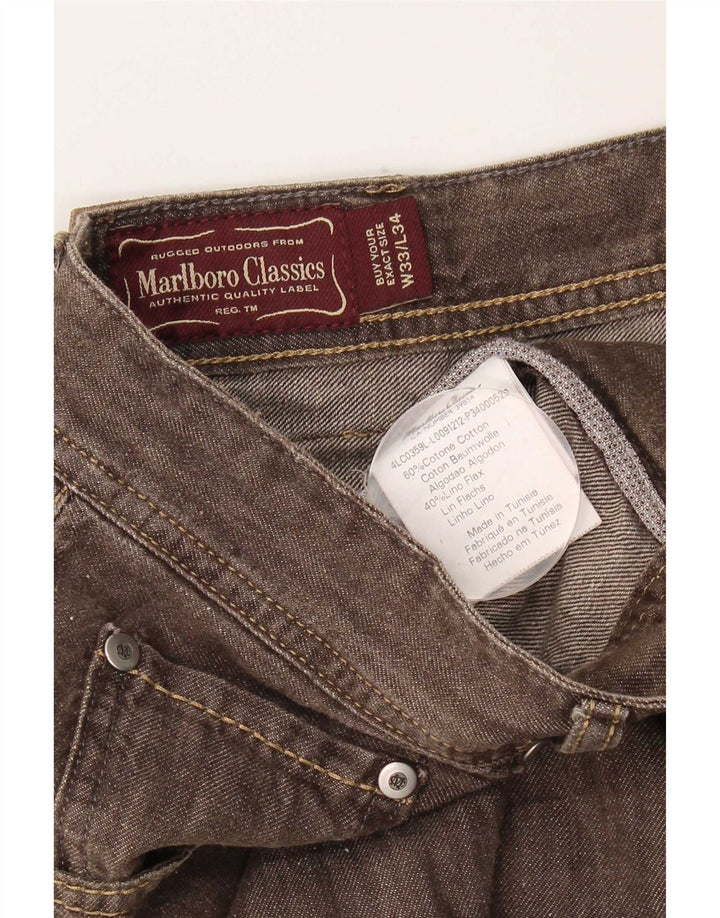 Jeans retos masculinos Marlboro Classics W33 L30 algodão marrom