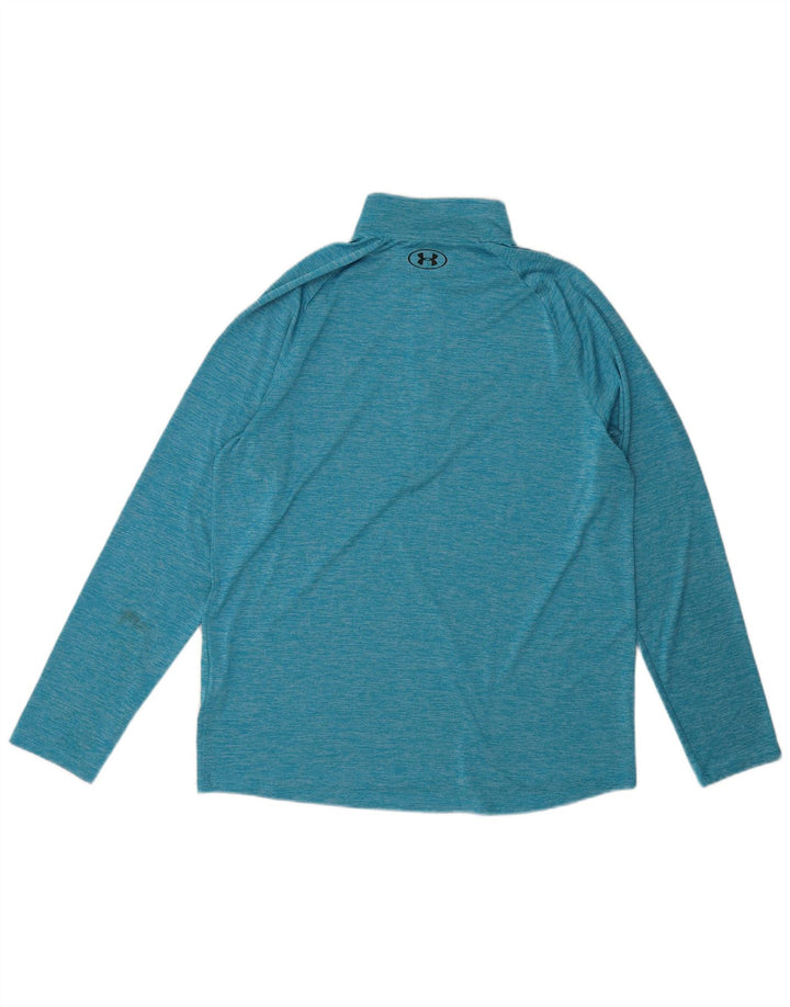 Camiseta masculina Under Armour com zíper e manga comprida em poliéster manchado azul grande