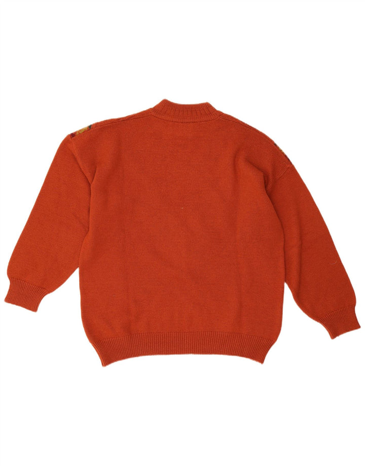 Suéter vintage masculino com gola tartaruga e lã geométrica grande laranja