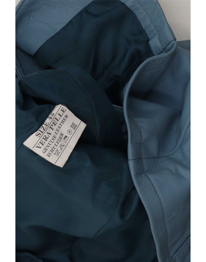 Camisa de couro feminina vintage IT 42 azul médio